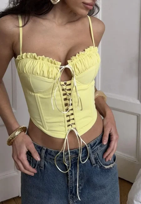 Luxe Lace-Up Corset Bustier Tank - Flattering Summer Crop Top