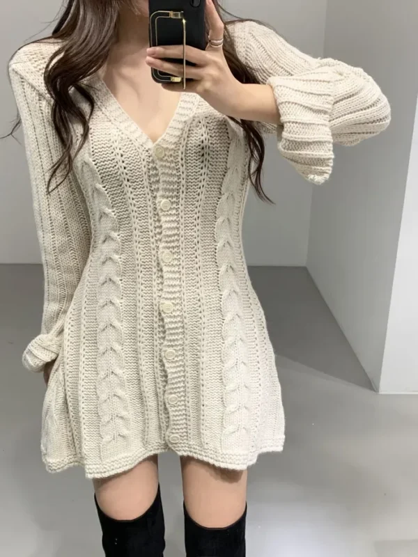 Chic Long Sleeve Cable Knit Sweater Dress for Stylish Comfort