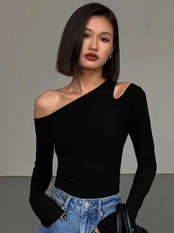 Chic Skew Collar Off-Shoulder Crop Top for Effortless Style