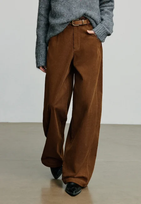 Fall-Friendly Wide Leg Corduroy Pants for Women in Ankola Red