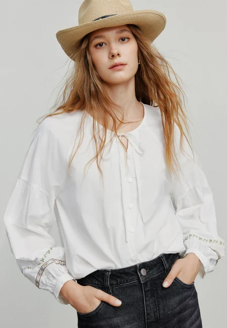 Artistic Asymmetric Lantern Sleeve Blouse for Women