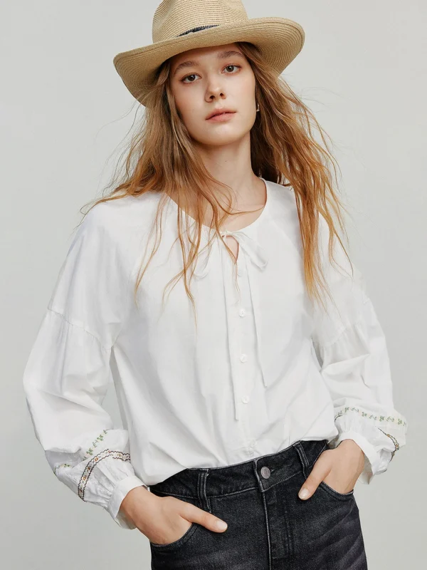 Artistic Asymmetric Lantern Sleeve Blouse for Women