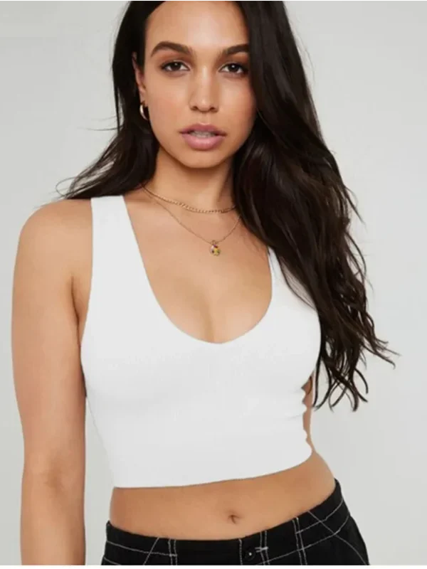 Classic White Vest Women Backless Sleeveless  Tank Top Summer Sports Yoga Elastic T-Shirt Crop Top