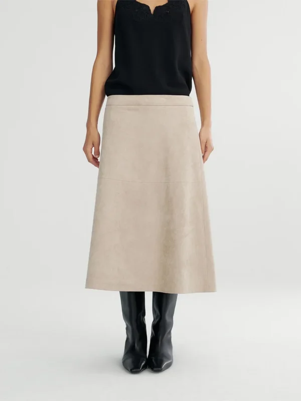 Suede Faux Suede Mid-Length A- Line Skirt Women's Autumn Fashion Versatile Solid Color Touch Sensation ming Skirt
