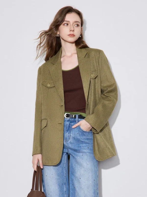 TOYOUTH Women Blazer Jacket  Autumn and Winter  New High-end Tailored Collar Thicking Jacket Coat