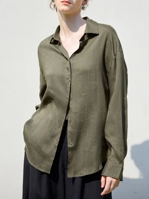 Retro Vintage Blouse Women Ramie Long Sleeve Turn Down Collar Single Breasted Casual Loose Breathable High Street Fashion Shirts