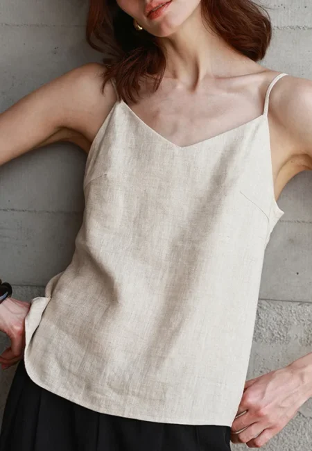 Stylish 100% Linen V-Neck Crop Top for Summer Fun