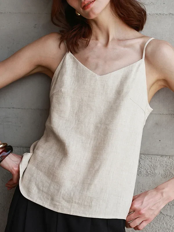 Stylish 100% Linen V-Neck Crop Top for Summer Fun