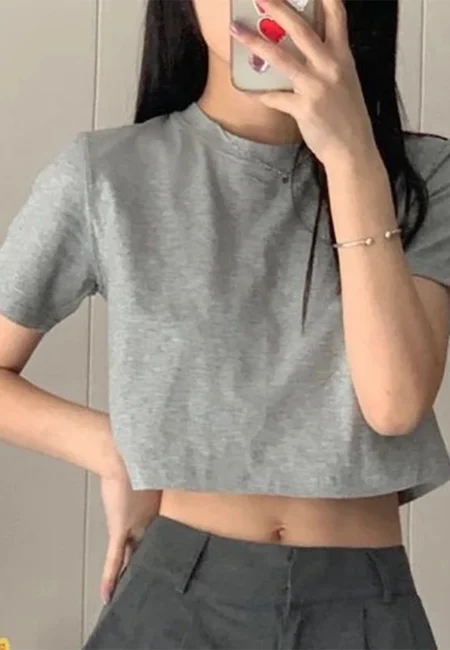 Luxe Cotton Crop Top - Stretch Minimalist Tee Summer Essential