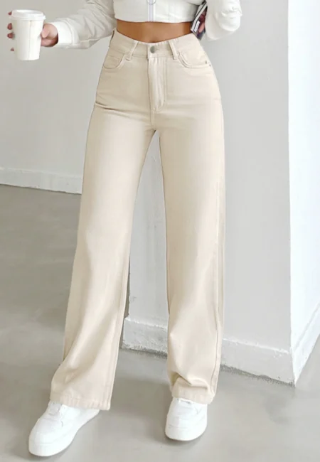 Luxurious Ivory Cotton Denim High-Waist Ankle Jeans Women