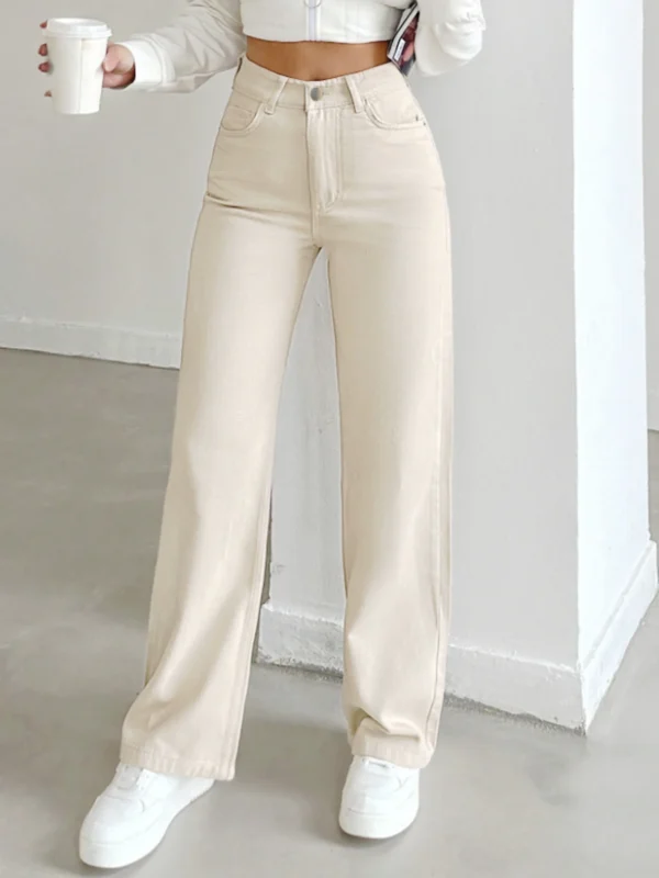 Luxurious Ivory Cotton Denim High-Waist Ankle Jeans Women