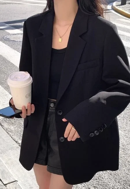 Women's Black Blazer Jacket - Professional Office Wear Autumn