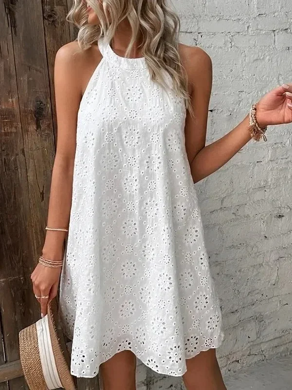 Elegant Summer Floral A-Line Dress for Women - Sleeveless Halter