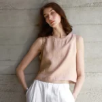 Versatile Women’s 100% Linen Sleeveless Crop Tank Top - Image 2