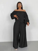 Chic Plus Size Spring Set: One Shoulder Top & Wide Leg Pants - Image 3