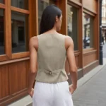 Chic Striped Sleeveless Linen Vest for Effortless Summer Style - Image 3