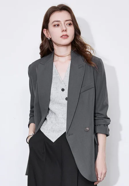Professional Double-Breasted Twill Blazer - Autumn Workwear