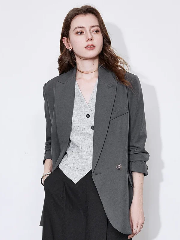 TOYOUTH Women Blazer  Spring New Fashionable Turn Down Collar  Fit Work Commuting Versatile Suit Jacket