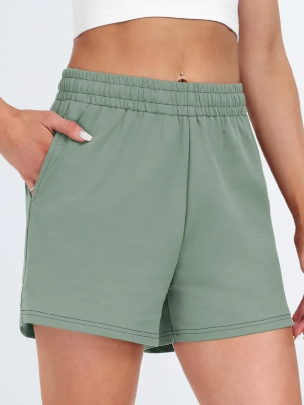 Plain Color Sports Shorts Casual Summer Comfortable And Soft Elastic High Waist Running Shorts With Pockets For Women
