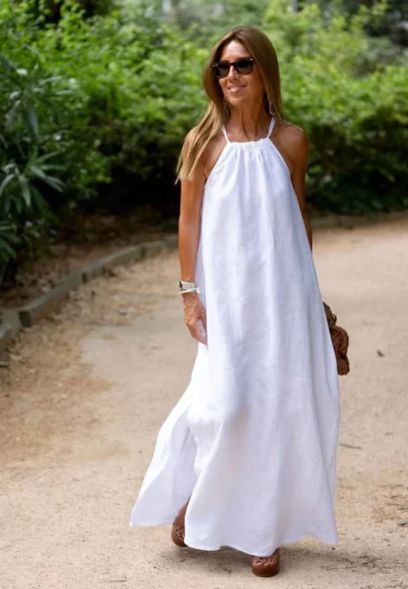 Flowing Ankle-Length Resort Dress with Spaghetti Straps
