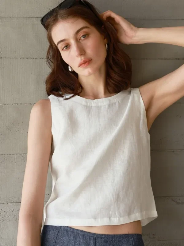 Versatile Women’s 100% Linen Sleeveless Crop Tank Top