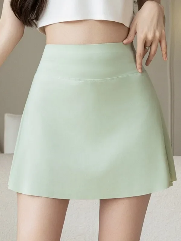 Summer Style Ice Silk with Crotch Short Skirt Women High Waist Yoga Sports Skirt Spicy Girl Sweet Cool Style Pleated Skirt Pant