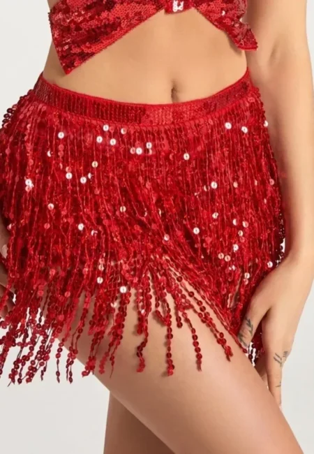 Sparkling Y2 K Mini Skirt with Tassels & Waist Chain for Dance