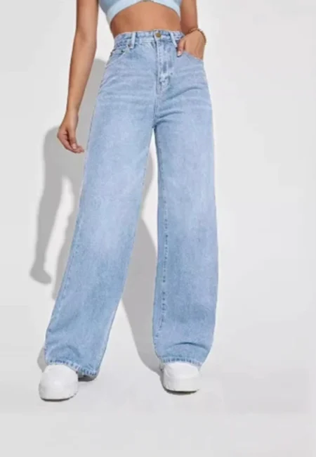 Luxurious Cotton Blend Wide Leg Denim Jeans - Flattering Fit