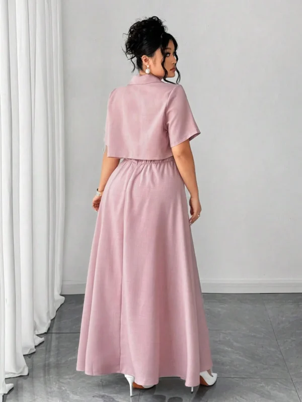 Plus Size Women's Summer Two-Piece Set: Chic Midi Skirt & Top