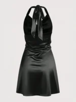 Satin Halterneck Mini Dress - Chic Cowl Neck Cocktail Attire - Image 6