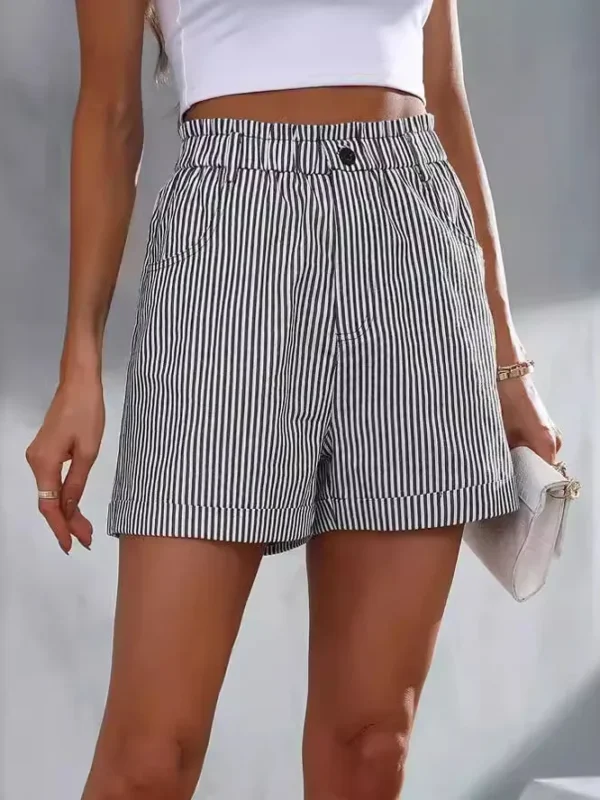 New summer casual pocket striped casual shorts women's wear