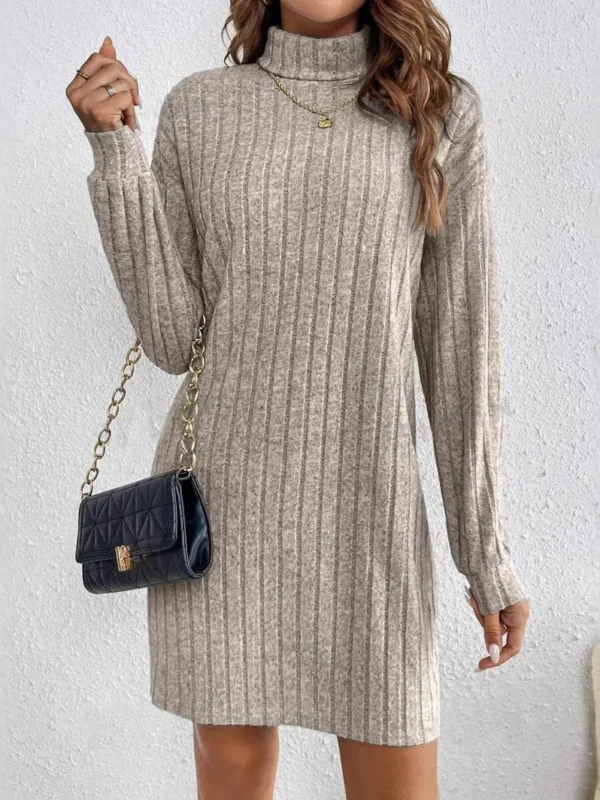 Chic Women's Gray Knit Dress: Cozy Polo Neck Elegance