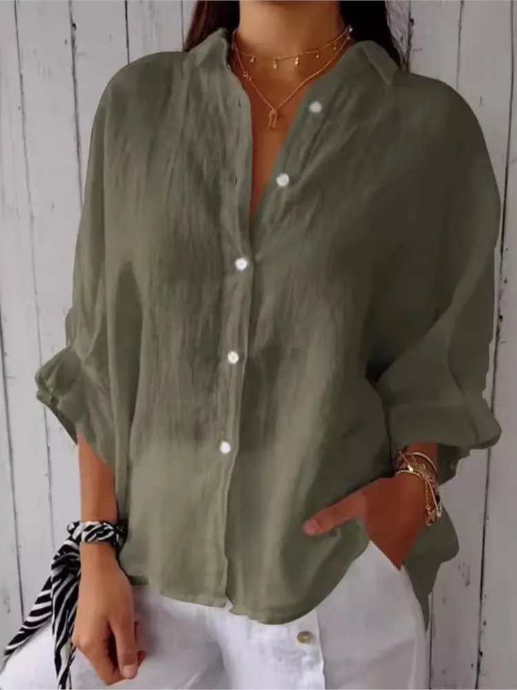 kf-S8daab054894d46b6bebc216e4300d284h Elegant Tie-Back Cotton Linen Shirt for Women - Summer Style