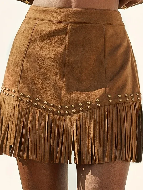 Chic Light Brown Suede Fringed Mini Skirt for Summer Style