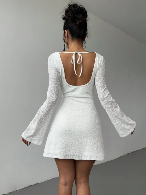 Backless Strappy A-Line Mini Dress with Flared Sleeves