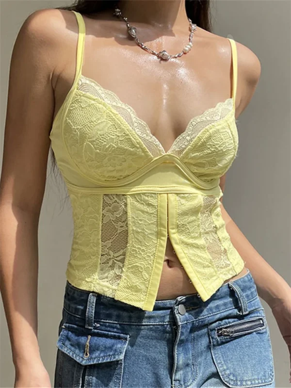 Women Lace Camisole Spaghetti Strap Sleeveless Backless Tank Tops Summer Vest Short Tops Streetwear