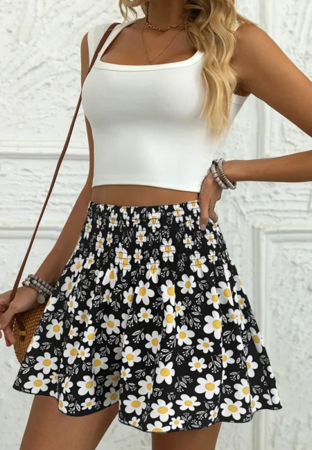 Women's High Waist Floral Shorts - Soft Stretch Summer Casual