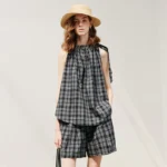 Chic Black Plaid Blouse for Effortless Summer Style - Image 2