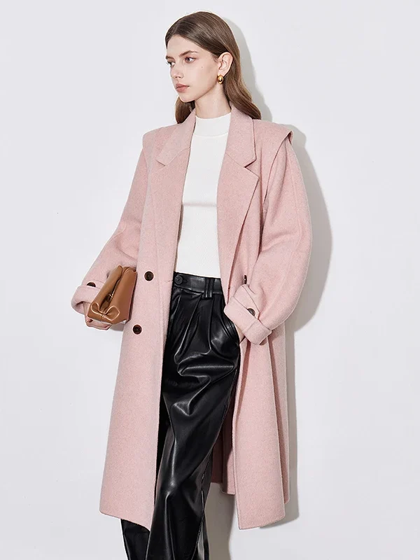 TOYOUTH Women Wool Coat  Autumn and Winter New Lapel Collar Woolen Long Coat
