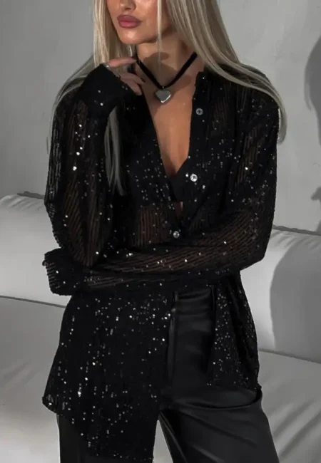 Luxe Women's Sequin Blouse - Stylish Loose-Fit Top