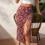Chic High Waist Floral A-Line Skirt with Lace-Up Detail