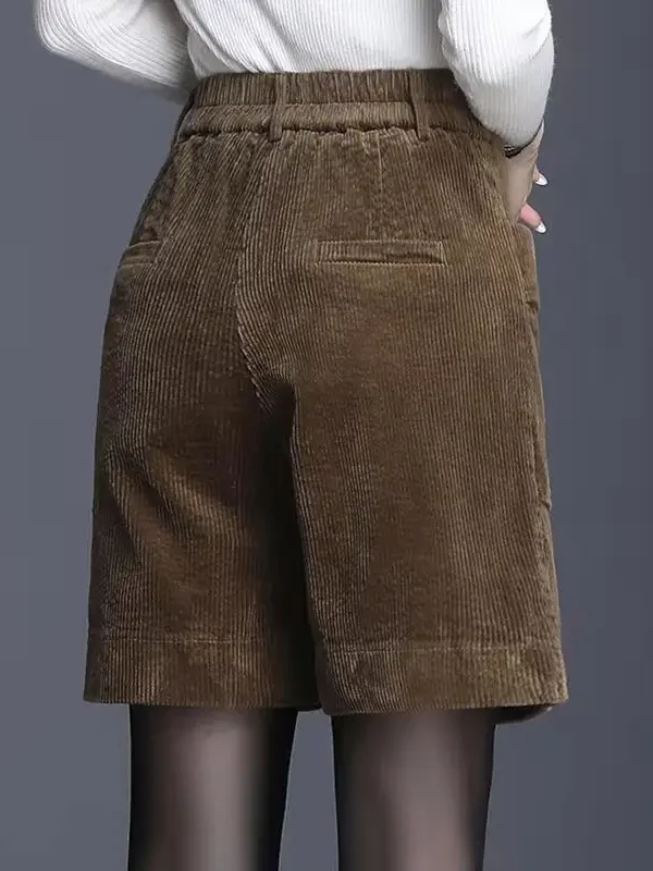 Chic Women's High Waist Corduroy Wide Leg Split Pocket Shorts