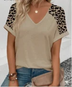 Wild Elegance Women's V-Neck Leopard Print Flare Cuff Tee