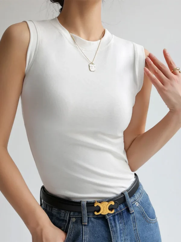 Camisole Vest for Women Round Neck Colourful Basic Sleeveless Undershirt Tops Tees with Coverage for Side Cleavage