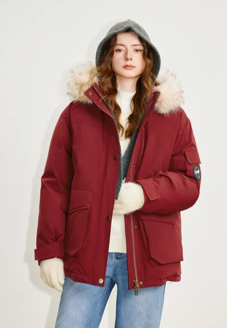 Cozy Women's 90% Down Jacket with Fur Collar & Pockets