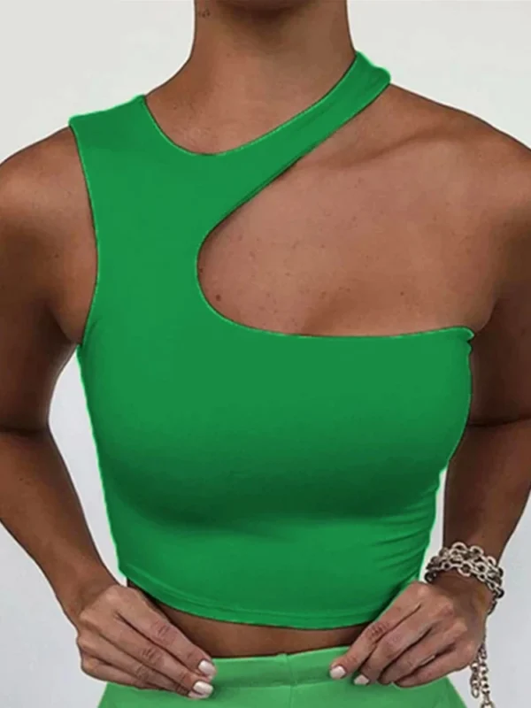 Cut Out  Crop Off Shoulder Solid  Sport Short Tops Women Tank Irregular Summer Tube Tops