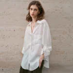 100% Linen White Shirt Women Lapel Cardigan Long-sleeved Solid Color Casual Loose High Street Fashion Chic Sun-protective Blouse - Image 2