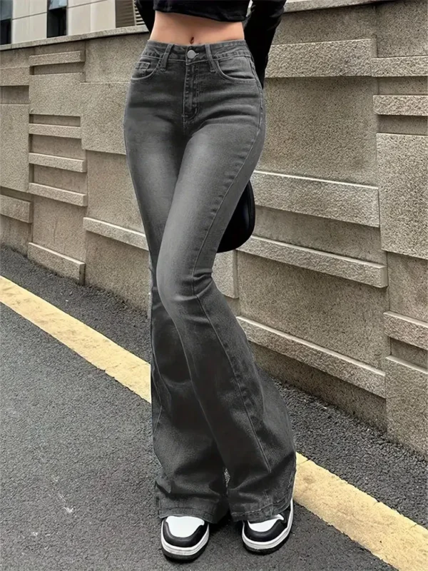 Women Flare Stretch Moustache Jeans Fashion  Bell Bottom High Waist Gray Denim Pants Lady Classic Y2K Punk Long Trousers