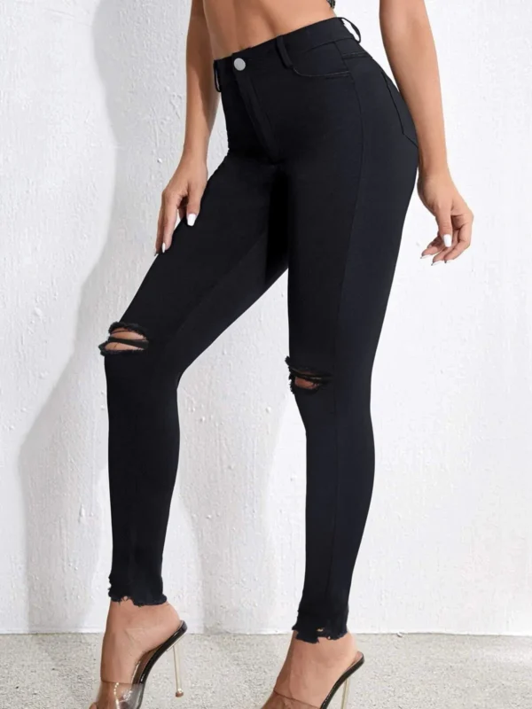 Casual Women's Ripped High Waist Leg Jeans - Stylish & Comfortable