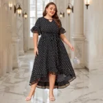 Elegant Plus Size Polka Dot V-Neck Maxi Dress with Pockets - Image 4